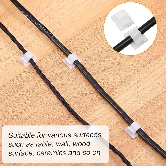 40 Pcs Cable Management Organizer Kit Include Retaining Wire Clips Wire Organizer Sleeve Cable Ties Headphone Hanger Holder for Computer (White)