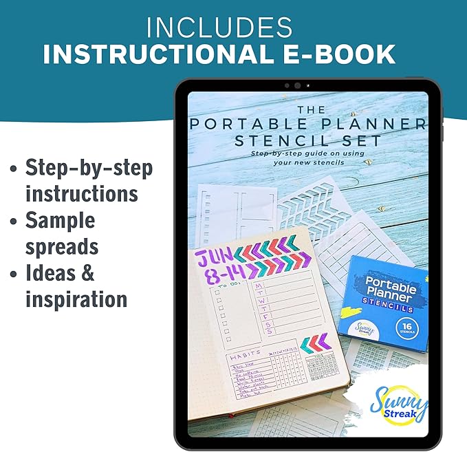 Portable Planner Stencils - x16 Small Square Journal Stencils with Templates for Habit Trackers, Calendars, Checklists, Meal Plans - Journaling Supplies Kit & Planner Accessories for Bullet Journals
