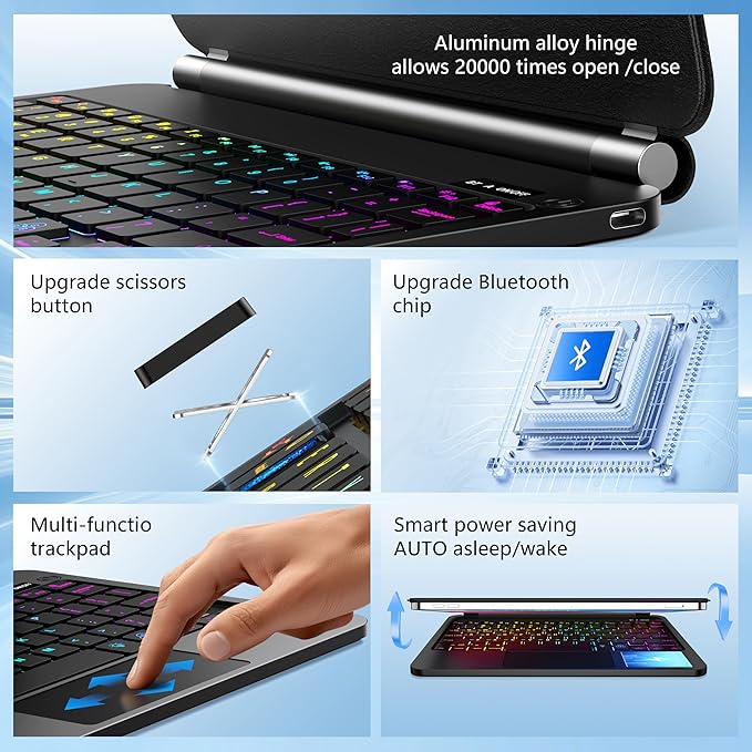Keyboard Case for iPad Air 13 inch (M3 2025/M2, 2024),iPad Pro 12.9 inch (3/4/5/6th Gen) Magic Magnetic Backlit Keyboard Case with Multi-Touch Trackpad- Easy-Set Floating Cantilever Stand (Black)
