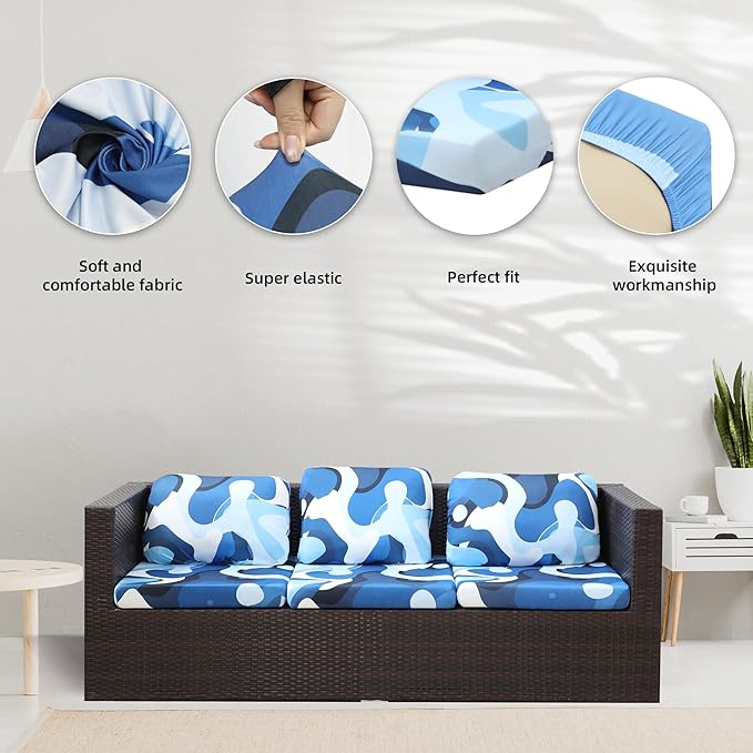 8Pcs Stretch Patio Cushion Covers,for Outdoor Couch Cushion Covers Replacement,Outdoor Sofa Covers Patio Slipcovers Couch Cover,Washable Furniture Cover (Pattern 2, Cover Only)