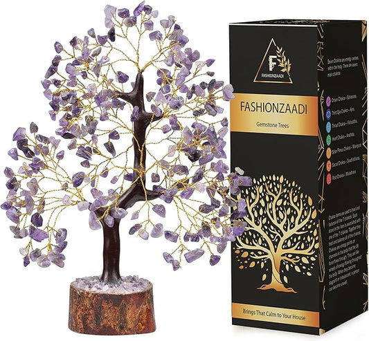 FASHIONZAADI Amethyst Crystals Tree of Life - Stones and Crystals - Bonsai Tree - Good Luck Gifts for Women - Meditation Accessories - Chakra Stones Decor