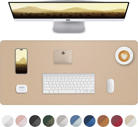 Leather Desk Pad Protector, Mouse Pad, Office Mat, Non-Slip PU Leather Blotter, Laptop Pad, Waterproof Writing Pad for Office and Home (Apricot, 31.5" x 15.7")