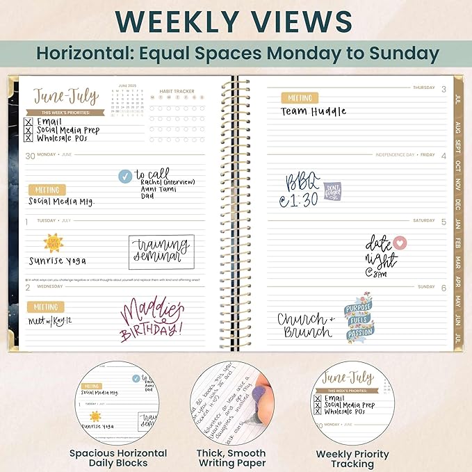 bloom daily planners HARDCOVER 2025-2026 (8.5" x 11") Academic Year Day Planner (July 2025 - July 2026) - Task Goal Organizer - Monthly & Weekly Inspirational Agenda Book - Midnight Sky