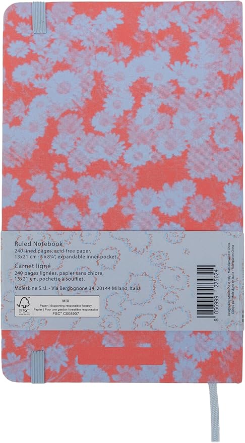 Moleskine Custom Edition Notebook, Hard Cover, Ruled, Large (5" x 8.25"), Soft Lavendar/Red, 240 Pages