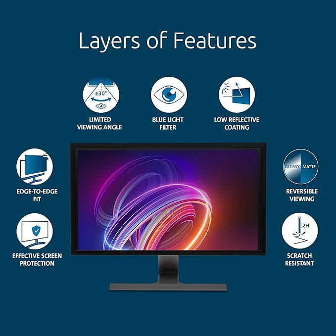 Kensington 21.5 inch Computer Privacy Screen for Desktop, 16:9 Widescreen Monitor, FP215W9 Anti-Glare Blue Ray Reduction Computer Privacy Filter, Matte and Glossy Viewing Options, K55415WW