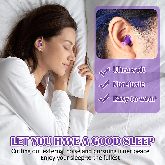 TrelaCo 100 Pairs Ear Plugs Bulk, NRR 29dB Reusable Silicone Ear Plugs with Plastic Cases Soft Foam for Sleeping Noise Cancelling for Concerts Shooting Swimming Noise Reduction(Purple)