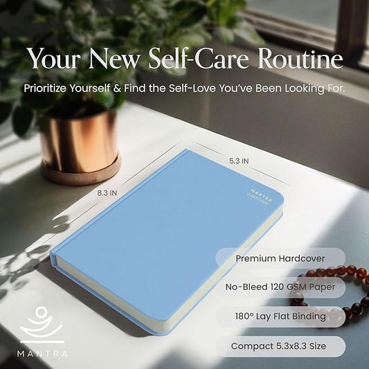 Gratitude Journal For Women & Men - Mental Health, Self Love & Self Care Journal - Blue - 5.8" x 8.3" - Mantra Planner