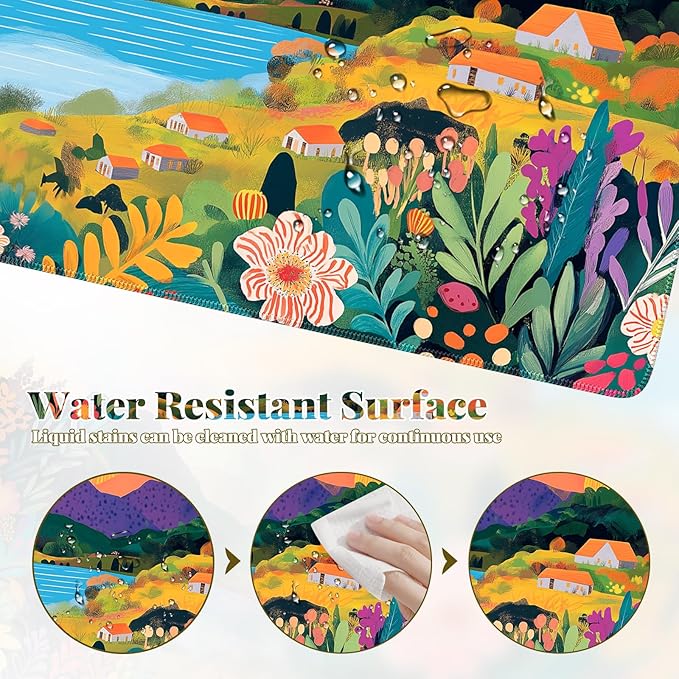 iCasso Large Gaming Mouse Pad (35"x16") - Waterproof Desk Mat with Non-Slip Rubber Base & Stitched Edges - Extended Keyboard Mousepad for Computer, PC, Office, Home Workspace (Oil Painting)