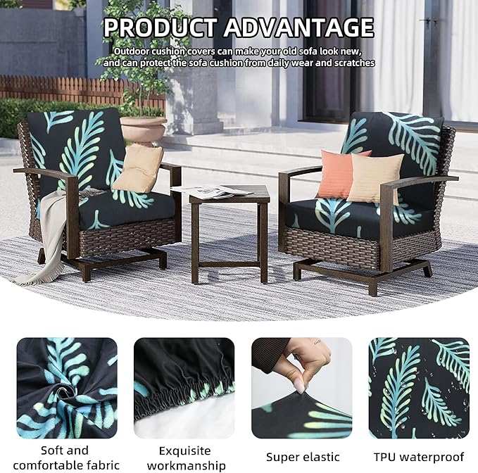 8Pcs Outdoor Cushions Covers Waterproof, Patio Cushion Covers, Stretch Cushion Covers Replacement,Cushion Slipcovers, Furniture Cushion Covers (Fir, 8PCS-Print)