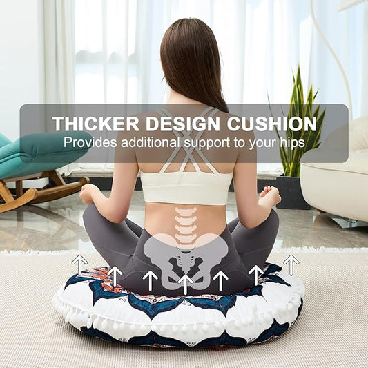 32 in Meditation Floor Cushion, Round Large Floor Pillow for Adult, Yoga Pillows for Sitting On Floor, Boho, Memory Foam Filling