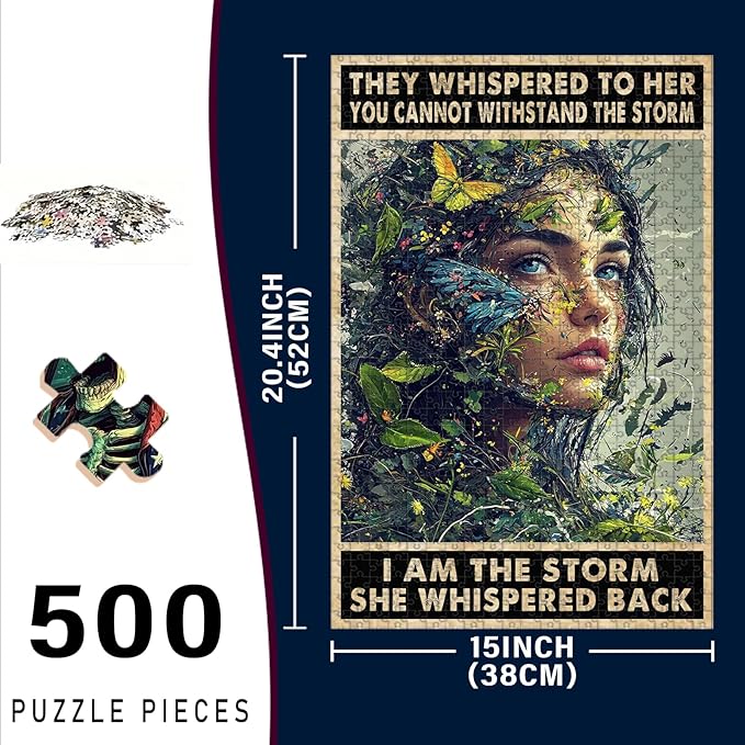 500 Piece Wooden Jigsaw Puzzle Inspirational Quote I Am The Storm Adults Kids Family Quiet Play Therapy Challenging Anxiety Relief Home Art Decor & Time Killing Focus Tool Gifts 20.4x15 Inch