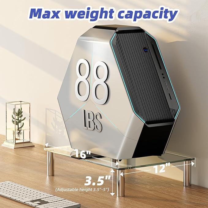 Simple Trending 2 Pack Computer Monitor Riser with Height Adjustable, Tempered Glass, Multi Media Desktop Stand for Flat Screen TV Laptop