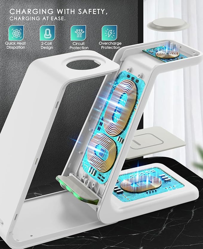 3 in 1 Wireless Charging Station, 2025 Upgraded Fast Desk Charger Station for iPhone 16 15 14 13 12 Pro Max Plus, Charger Stand for Apple Watch 10 9 8 7 6 5 4 3 2 SE, Airpods 4 3 2 Pro
