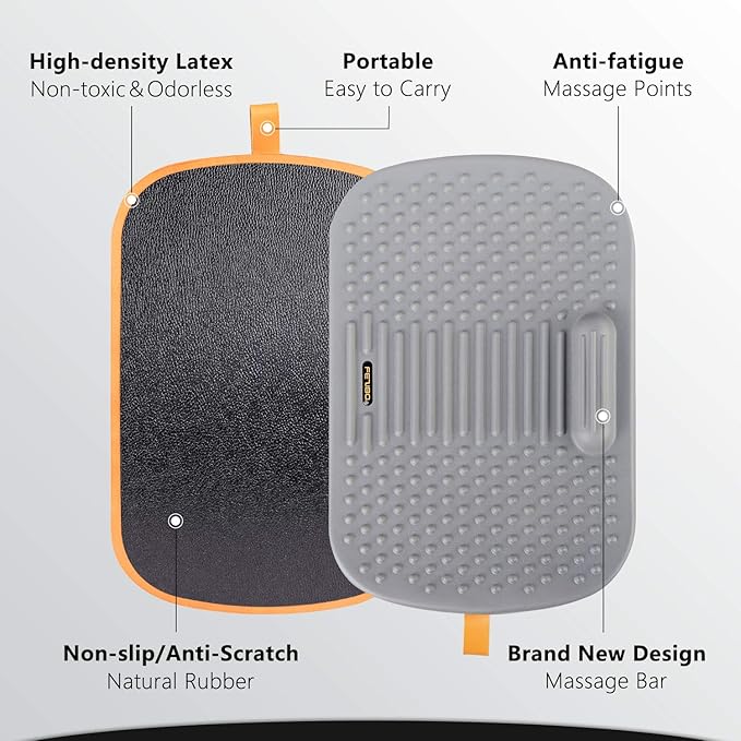 FEZIBO Standing Desk Mat with Anti Fatigue Bar, Wooden Wobble Balance Board with Ergonomic Design Comfort Floor Mat