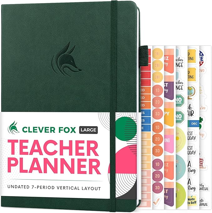 Clever Fox Teacher Planner – School Year Planner with Calendars & Lesson Plans – Teacher Plan Book for Classroom & Homeschool Organization - Undated, 7x10″, Hardcover (Dark Green)