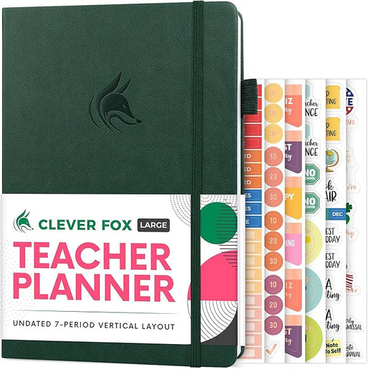 Clever Fox Teacher Planner – School Year Planner with Calendars & Lesson Plans – Teacher Plan Book for Classroom & Homeschool Organization - Undated, 7x10″, Hardcover (Dark Green)