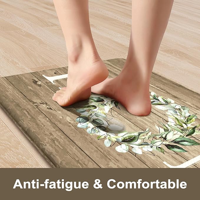 KIMODE Comfort Kitchen Mats Cushioned Anti Fatigue,Farmhouse Spring Kitchen Sink Rug Non Slip,Waterproof Memory Foam Standing Desk Mat for Office Home Doorway,20"x39",Khaki