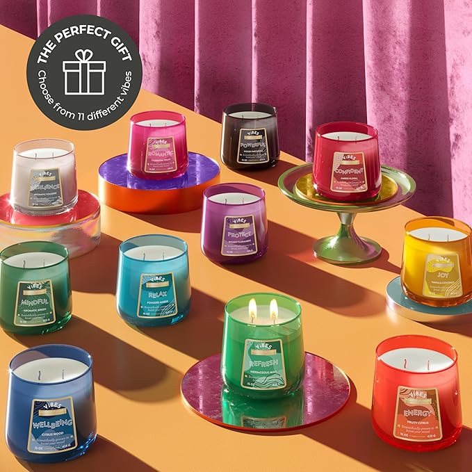 Candle-Lite Vibes Woody Patchouli Mood-Enhancing Scented Candles, 15 oz Jar, Aromatherapy, Proudly Poured in The USA, 2-Wick, 86 Hours Burn Time, Perfect Relaxation Gift