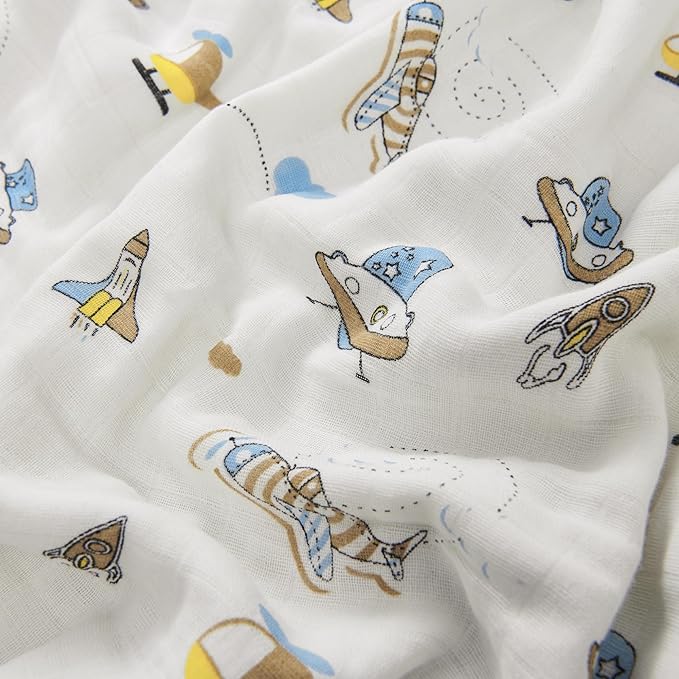 ZPECC Muslin Baby Blanket Thicker, 30x40 Organic Cotton Newborn Receiving Quilt Hypoallergenic for Baby Essentials Swaddle Crib Stroller, Spaceship