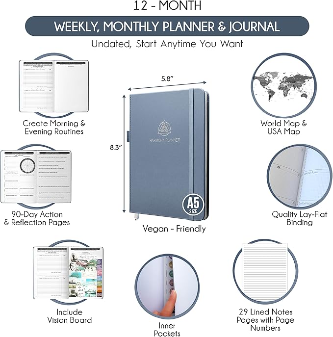 Life & Goal Planner – Undated Daily, Weekly & Monthly Organizer with Habit Tracker, Time Management Tools, and Productivity Journal for Personal Growth and Success