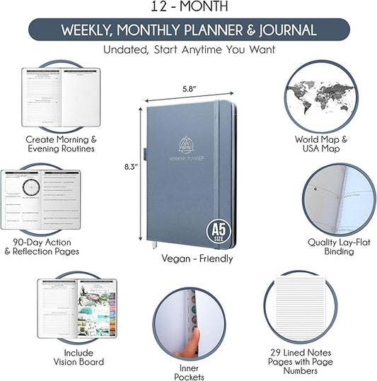 Life & Goal Planner – Undated Daily, Weekly & Monthly Organizer with Habit Tracker, Time Management Tools, and Productivity Journal for Personal Growth and Success