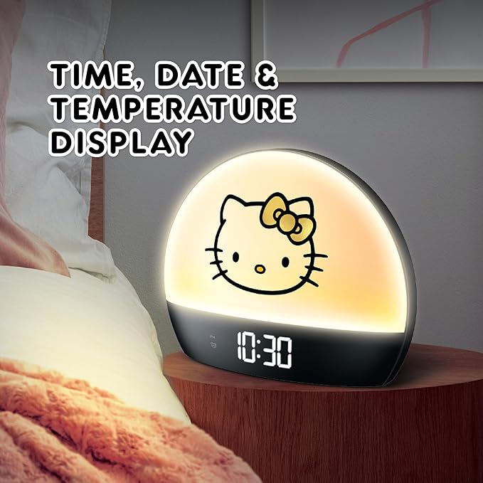 Hello Kitty Sunrise Alarm Clock - Multicolor Lights, USB Charging, LED Display, and Snooze Function