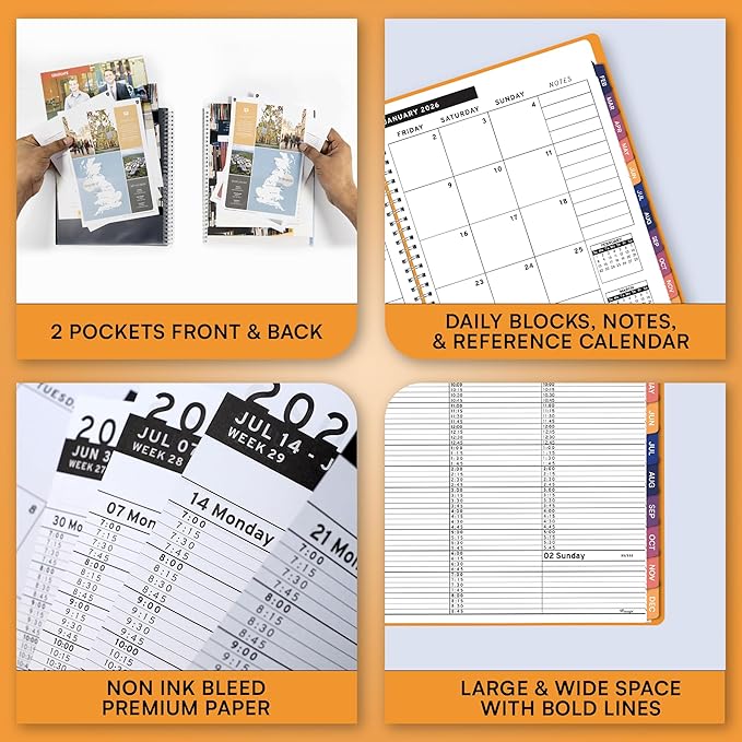 Ensight 2026 Appointment Book & Planner Ensight 8.5 x 11 inches Large Tabbed Daily Hourly Weekly Planner Schedule Book 15 Minute time Slots Business & Personal Planner Jan 2026 Dec 2026 Yellow