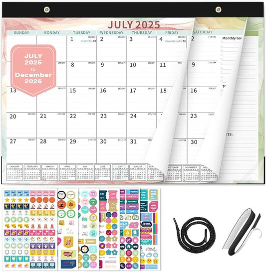 Ospelelf 2025-2026 Calendar Magnetic Desk Wall Desktop Monthly Planner from July 2025 to December 2026 Large To Do Pad with Plastic Cover for Office 17" X 12" Multicolor