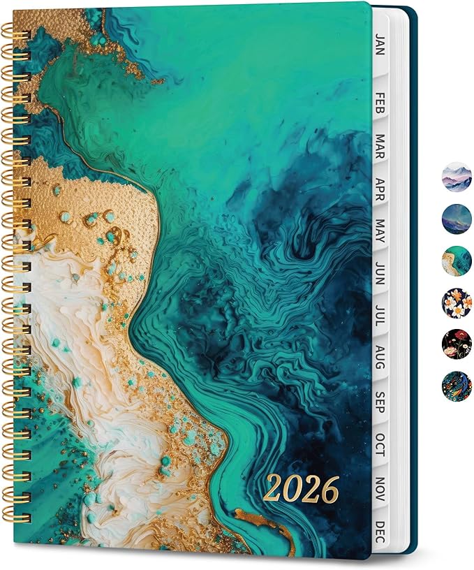 2026 Planner, Monthly and Weekly Calendar Planner for Women, January 2026 - December 2026, Hardcover Pretty 2026 Agenda Planner Book with Tabs, Spiral Bound, Perfect for School Office Home Supplies, 8.5" x 11" - Emerald Shores