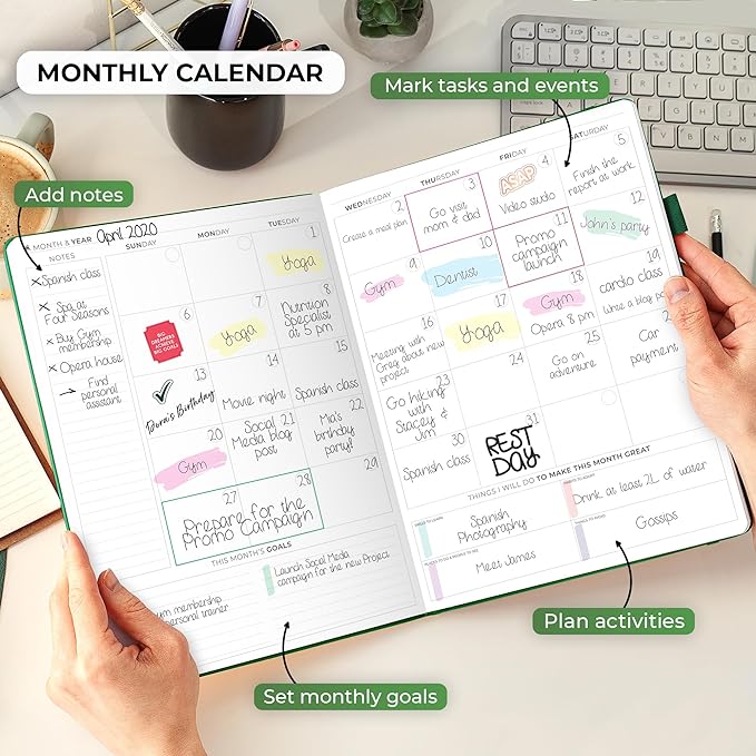 Clever Fox Planner PRO Schedule – Undated Weekly & Monthly Life Planner with Time Slots, Appointment Book & Daily Organizer, A4 (Forest Green)