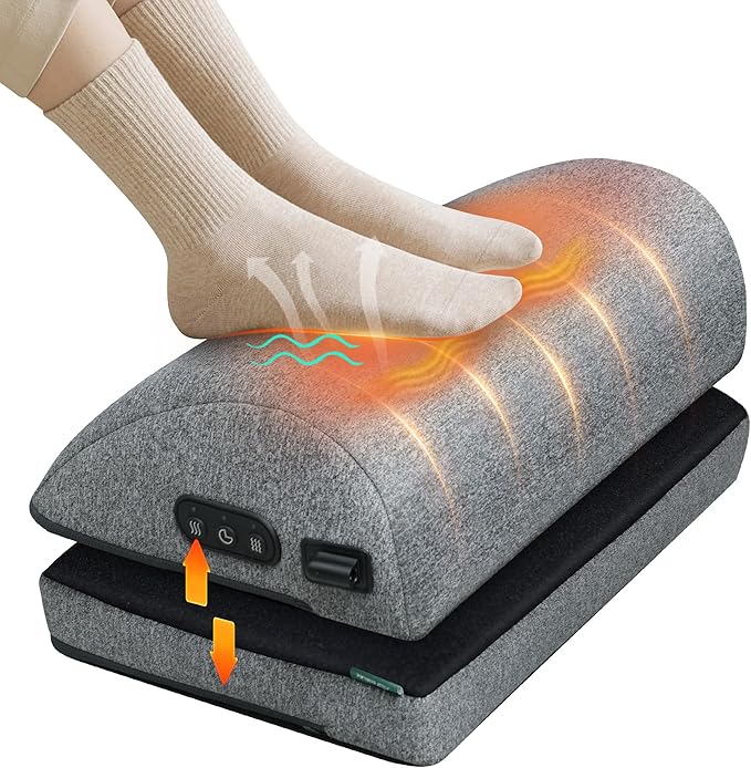 Snailax Heated Foot Rest Under Desk at Work, Ergonomic Footrest with Vibrating Massage and Adjustable Height, Foot Warmer, 3 Vibration Modes & 2 Heating Levels,Memory Foam,Office Home Gaming