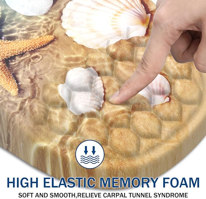 Ergonomic Mouse Pad Wrist Support, with Memory Foam & Non-Slip PU Base, Comfortable Massage Design Mouse Pad Relieve Wrist Fatigue&Pain, Suitable for Computer, Office and Home(05Starfish&Seashell)