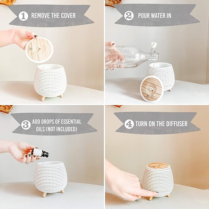 Aromatherapy Essential Oil Wooden Grain Diffuser with Auto Shut-Off Function | Cool Mist Humidifier for Yoga Spa Office Bedroom Home | 120ml (White)