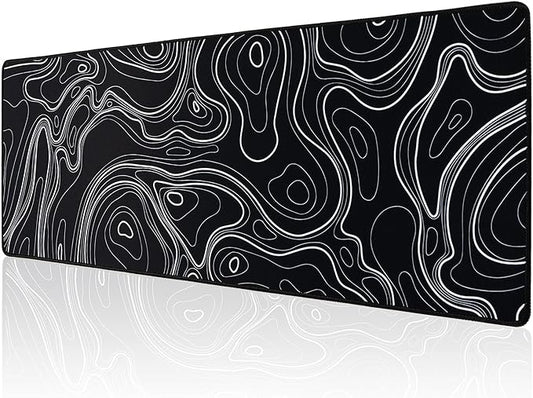 ALOANES Waterproof Mouse Pad with Durable Stitched Edge, XL Gaming Keyboard Pad, Non-Slip Rubber Base, Extended Desk pad for Gamer, Office & Home, Black Topographic Map Mousepad 31.5''x 11.8''x 0.12''