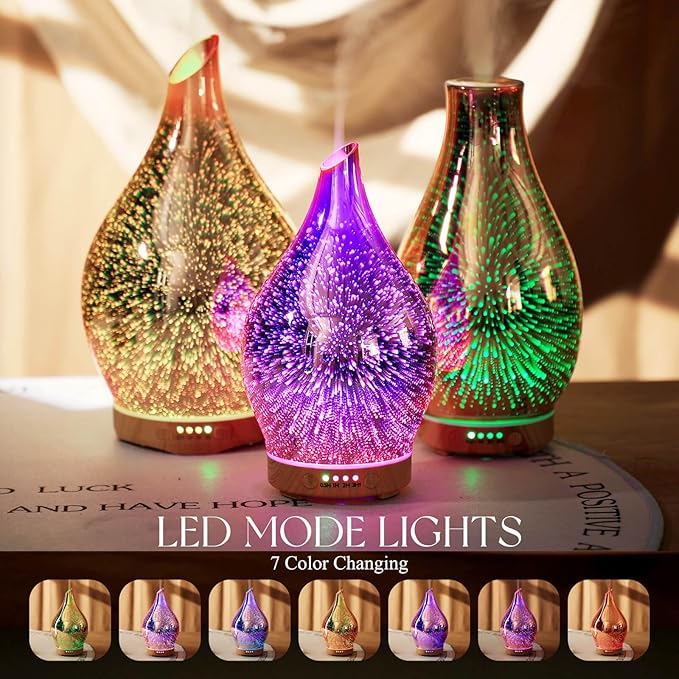 Porseme Essential Oil Diffuser 3D Firework Glass Aromatherapy Ultrasonic Humidifier Rose Gold, Auto Shut-Off, Timer Setting, BPA Free, Aroma Decoration for Home, Office, Gym, Spa, Premium Gift 150ml