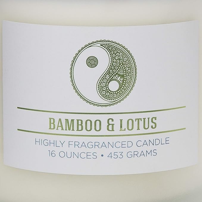 Carolina Bamboo Lotus Scented Candle, 16 oz Wellness Relaxing Aromatherapy Candle, 2 Wick White Jar Soy Blend Wax, Candles for Home, 60H Burn - Made in The USA