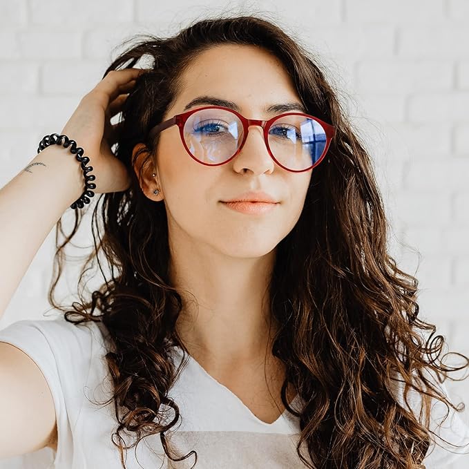 Cyxus TR90 Oversized Blue Light Blocking Glasses Women - Spring Hinge Round Frame Computer Use Anti Eye Strain 8018