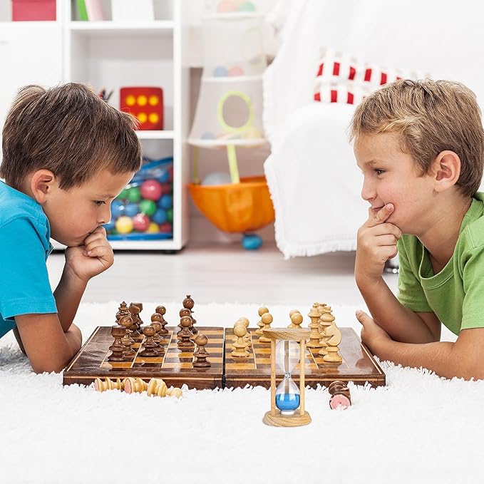 6PCS Wooden Hourglass Sand Timer Set - 30 Sec/1/2/3/5/10 Min Colorful Sandglass Clock for Home Office Kitchen Decor (3.54 x 1.97 Inch)