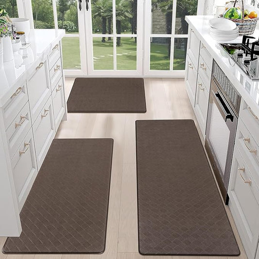 HEBE Anti Fatigue 3 Piece Waterproof Kitchen Mats - Non Slip Comfort Standing Mat Runner for Home Office, Sink, Laundry
