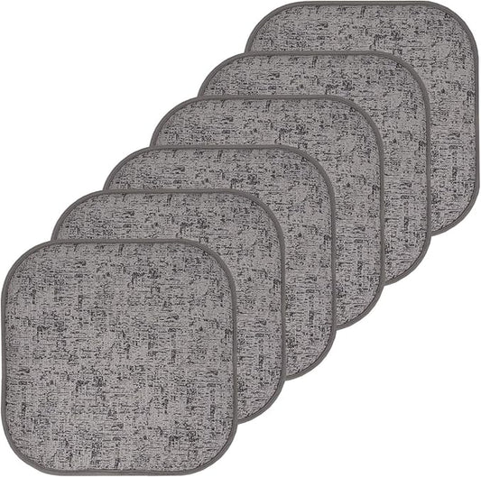 Sweet Home Collection Chair Cushion Memory Foam Pads Honeycomb Pattern Slip Non Skid Rubber Back Rounded Square 16" x 16" Seat Cover, 6 Pack, Broadway Gray/Black