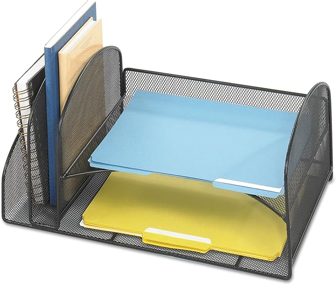 Safco 3264BL Onyx Mesh Desktop Organizer with 2 Vertical, 2 Horizontal Sections, Black