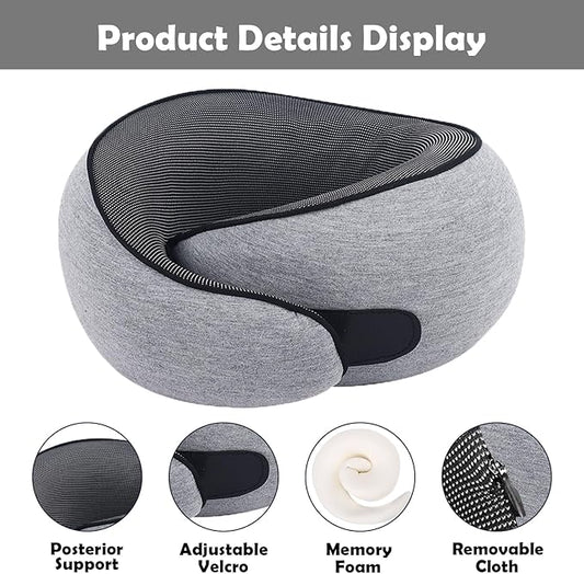 Airplane Travel Neck Pillow for Support Long Flight,Memory Foam Travel Pillow Compact Head Support with Pain Relief,Ergonomic Sleeping Pillow & Road Trips(Gray)