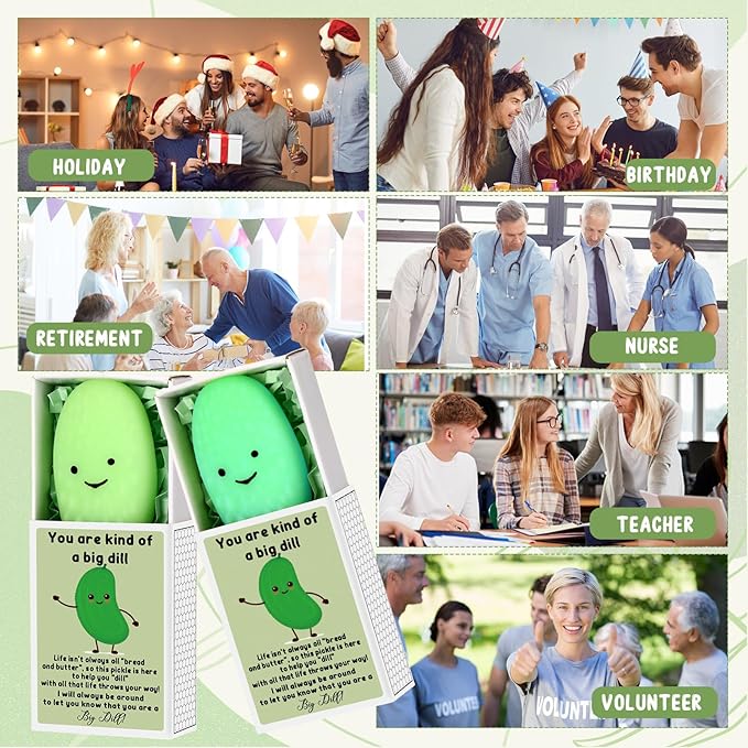 Wettarn 50 Sets Appreciation Pickle Gifts Cute Stress Balls with Support Gift Boxes Inspirational Party Favors for Employee Coworker Friends Office Positive Relief Toys