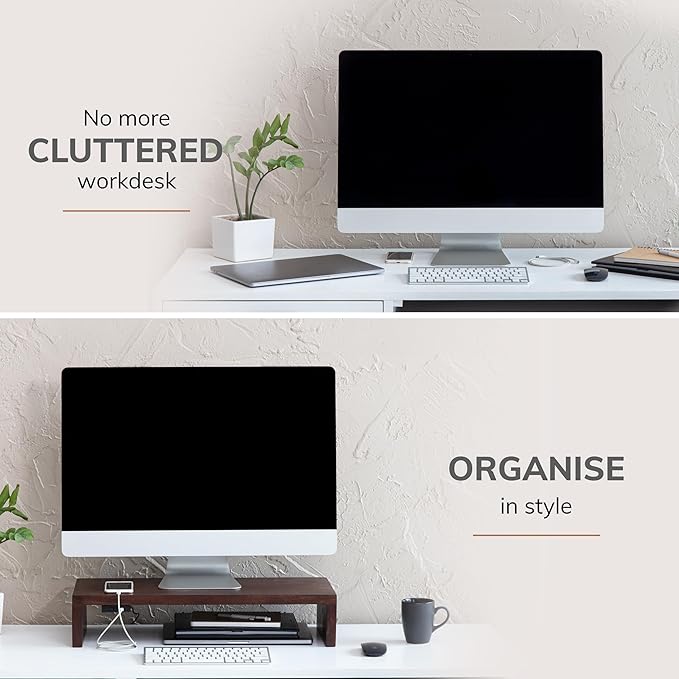 Anji Mountain Wooden Monitor Stand - Elegant Monitor Riser, Perfect Monitor Stand for Desk Organization, Durable Wood Construction monitor stands, Enhances Ergonomics and Workspace Efficiency,Walnut