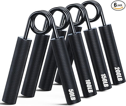 Grip Strength Trainer 6 Pack,50LB-300LB Metal Hand Grip Strengthener,Non-Slip Heavy-Duty Forearm Exerciser,Hand Gripper for Muscle Building and Hand Rehabilitation Exercising