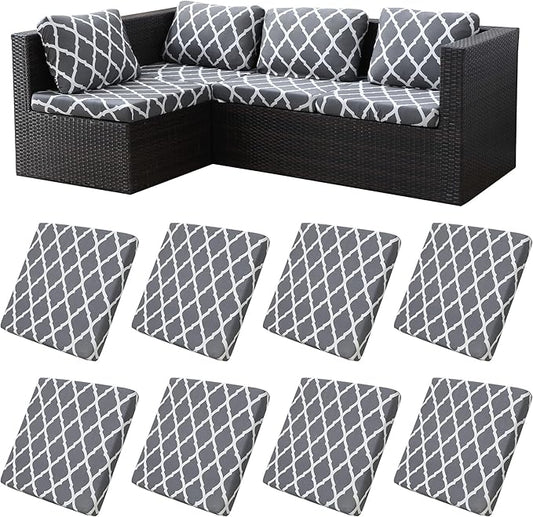 8Pcs Stretch Patio Cushion Covers,Outdoor Couch Covers Replacement,Outdoor Couch & Sofa Slipcovers,for Patio Furniture Cushion Covers,Washable Reusable Furniture Protector (BTC02-Gray,Cover Only)