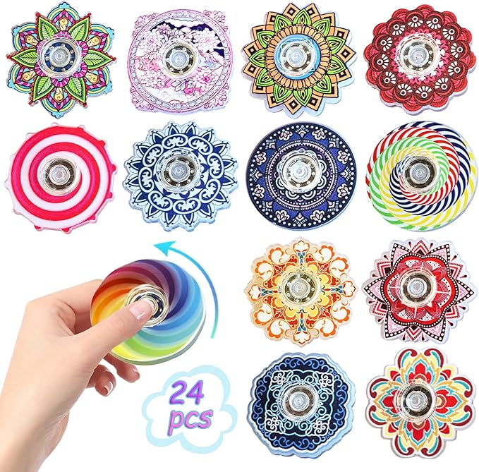 Funny Fidget Toys Fidget Spinner Bulk 24 Pack,Party Favors Gifts Pinata Goodie Bags Stuffers Sensory Toys for Kids Teens Adults ADHD Anxiety Stress Relief,Treasure Box Toy Classroom Prizes Supplies