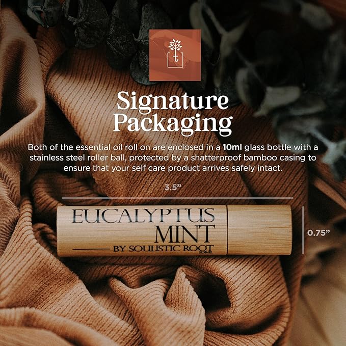 Eucalyptus Mint Essential Oil Roll On – Breathe Essential Oil Blend w/Peppermint, Spearmint, Rosemary – Aromatherapy Rollerball for Spa, Self Care, Energy – 10ml Bottles Each