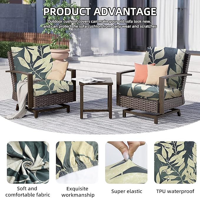 8Pcs Outdoor Cushions Covers Waterproof, Patio Cushion Covers, Stretch Cushion Covers Replacement,Cushion Slipcovers, Furniture Cushion Covers (Black Fantasy, 8PCS-Print)