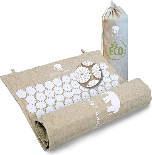 Original Comfortable Premium Eco Acupressure Mat Pillow Cushion Strap for Pain Relief, Increased Energy, Relaxation, Muscle Recovery with Tote Bag (ECO Travel)